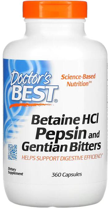 Doctors Best Betaine HCL Pepsin and Gentian Bitters, 360 Kapseln