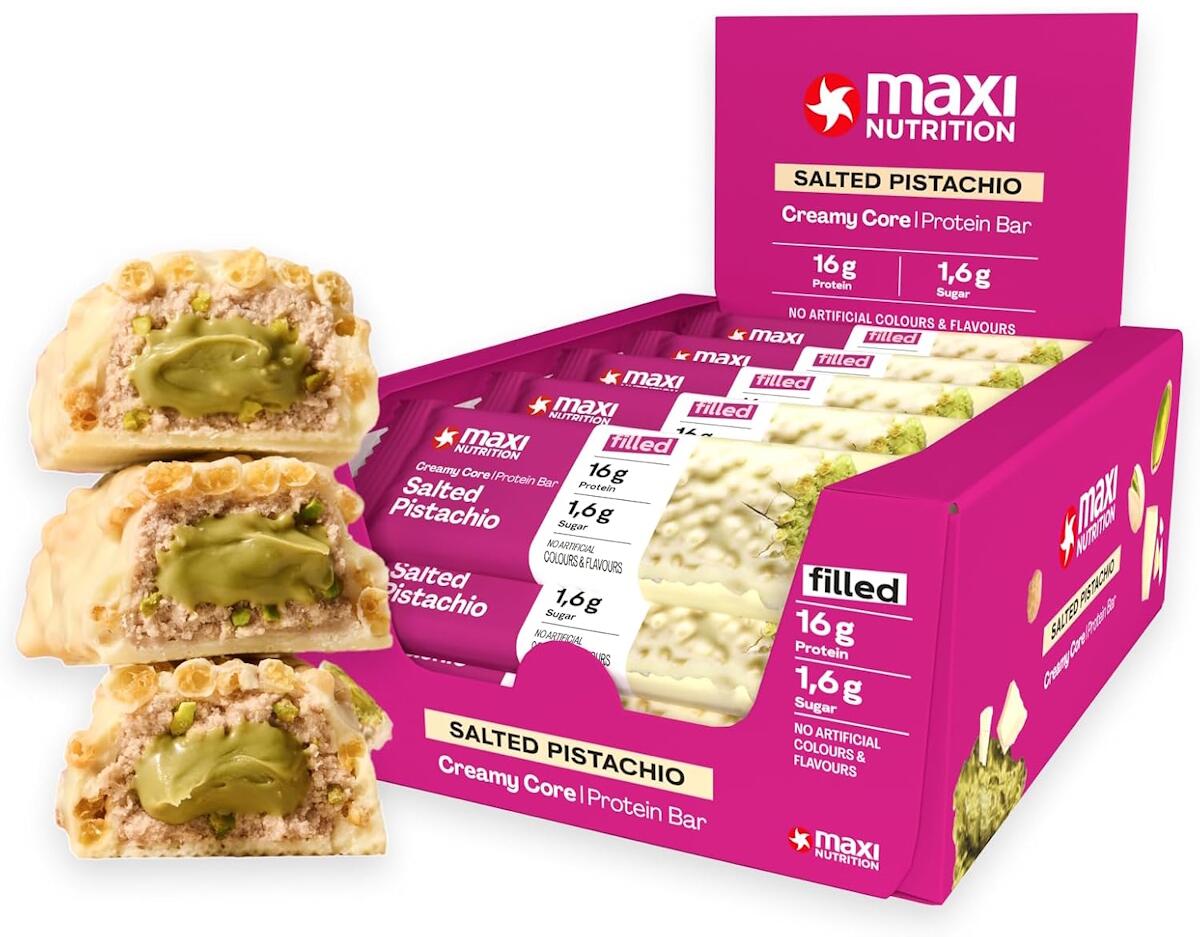 MaxiNutrition Creamy Core Protein Bar, 12 x 45 g Riegel, Salted Pistachio