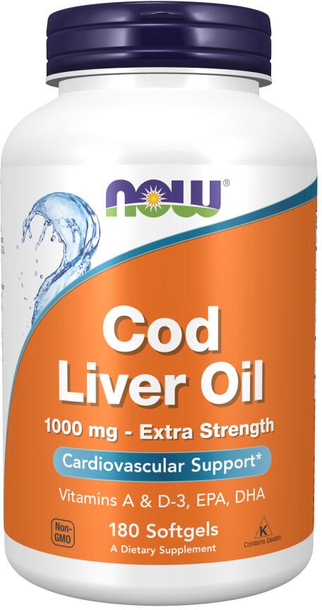 NOW Foods Cod Liver Oil 1000mg Extra Strength, 180 softgels