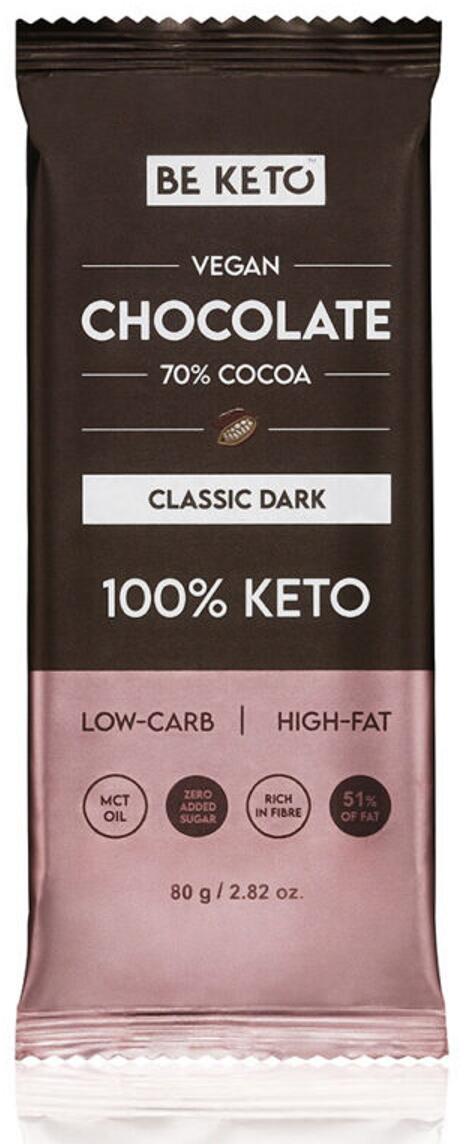 BeKeto Vegan Keto Chocolate + MCT Oil, 80 g Tafel, Classic Dark