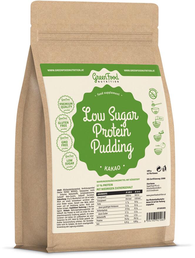 GreenFood Nutrition Low Sugar Protein Pudding, 400 g Beutel, Kakao