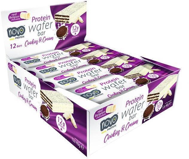 Novo Nutrition Protein Wafer Bar, 12 x 40 g Riegel, Cookies & Cream