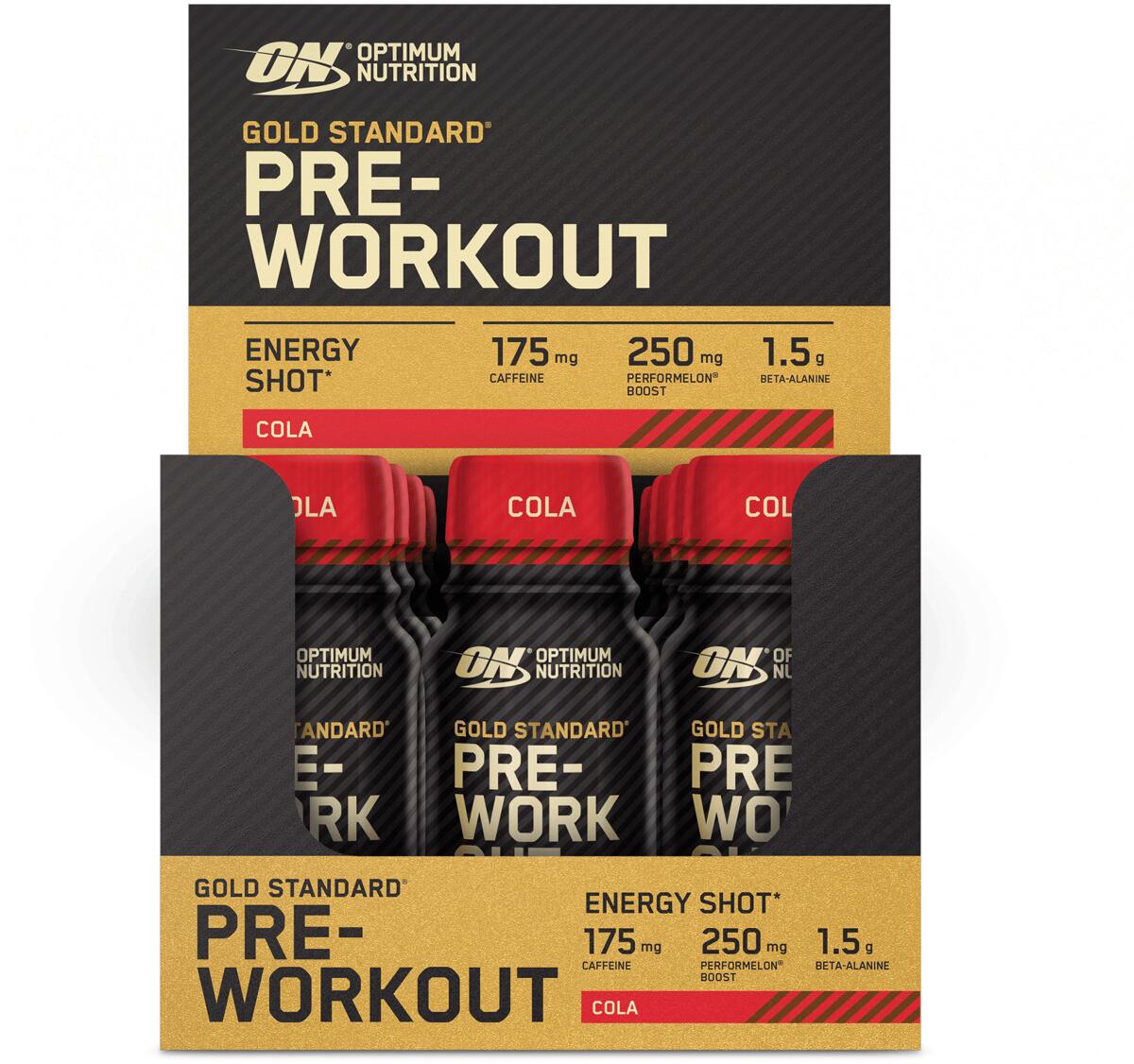Optimum Nutrition Gold Standard Pre-Workout Shot, 12 x 60 ml Shot, Cola