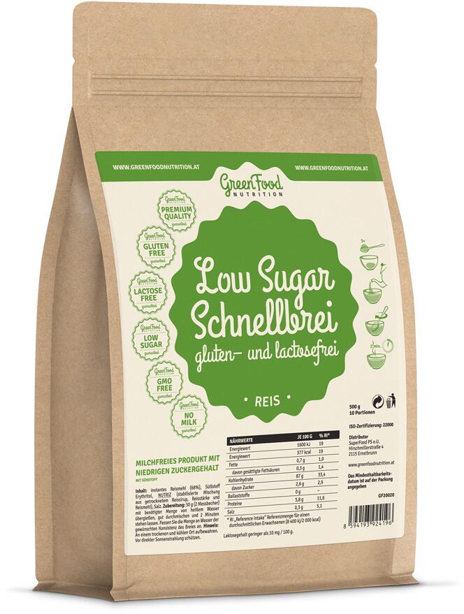 GreenFood Nutrition LOW SUGAR schneller Brei, 500 g Beutel, Reis