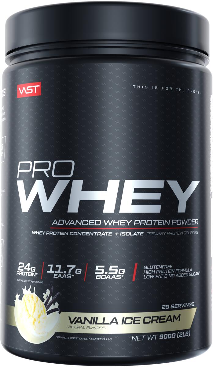 VAST Sports Pro Whey - Advanced Whey Protein Powder, 900 g Dose, Vanilla Ice Cream