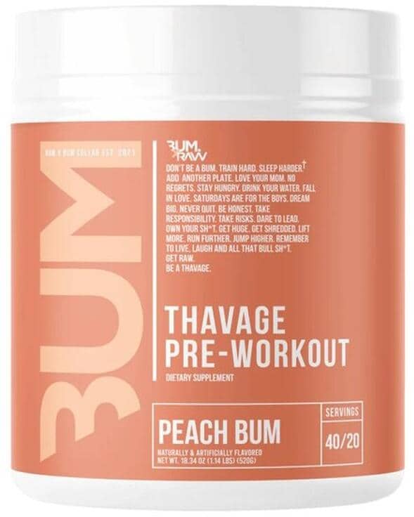 Raw Nutrition CBUM Thavage Pre-Workout, 520 g Dose, Peach Bum