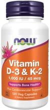 Now Foods Vitamin D3 & K2 1000 IU/45 mcg, 120 Kapseln