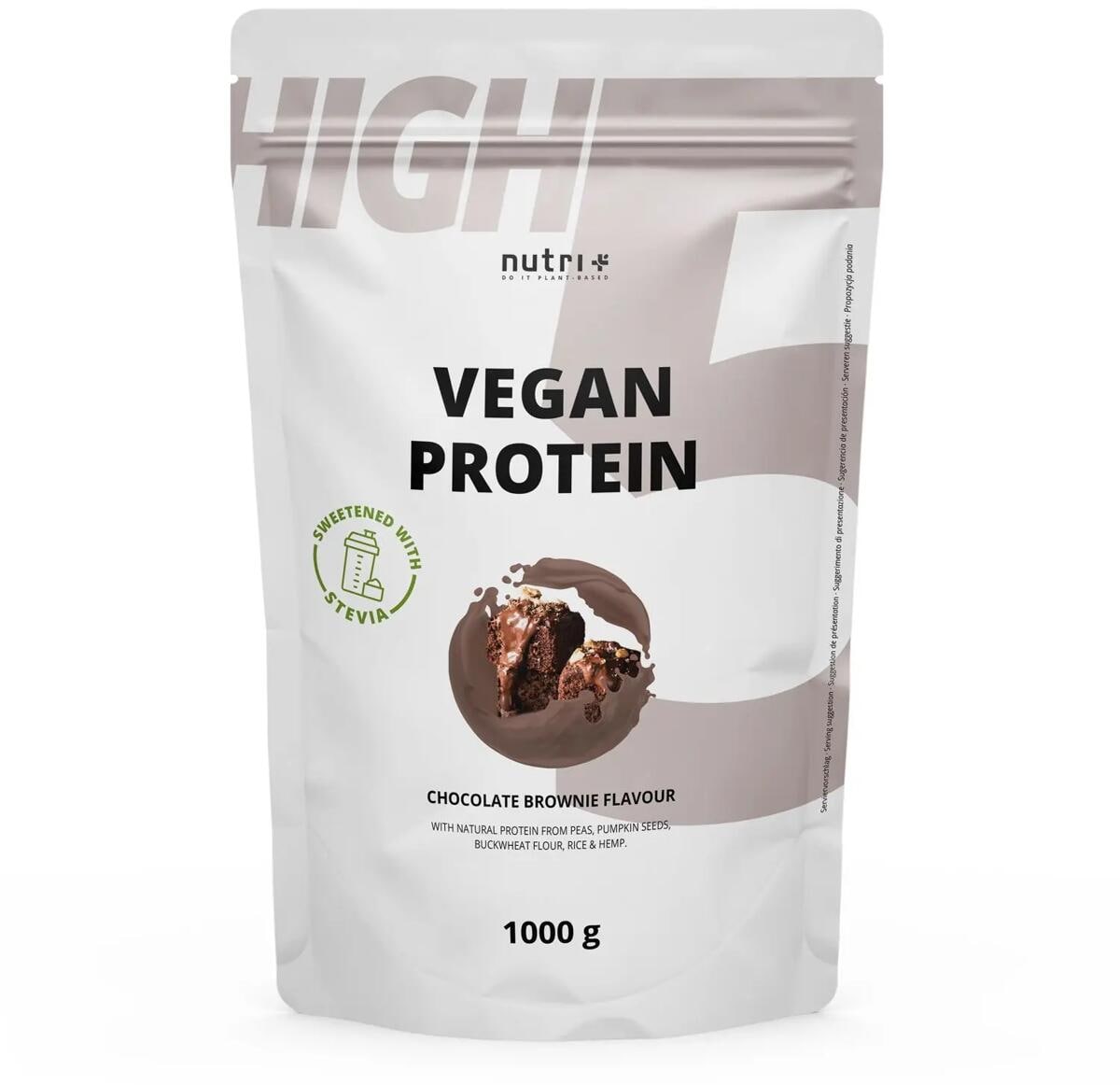 nutri+ Vegan High 5 Protein, 1000 g Beutel, Chocolate Brownie