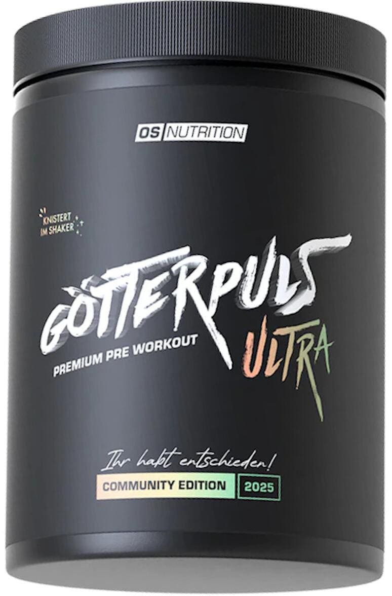 OS NUTRITION Götterpuls ULTRA Premium Pre Workout, 480 g Dose, Community Edition 2025 Kirsch-Mango-Pfirsich