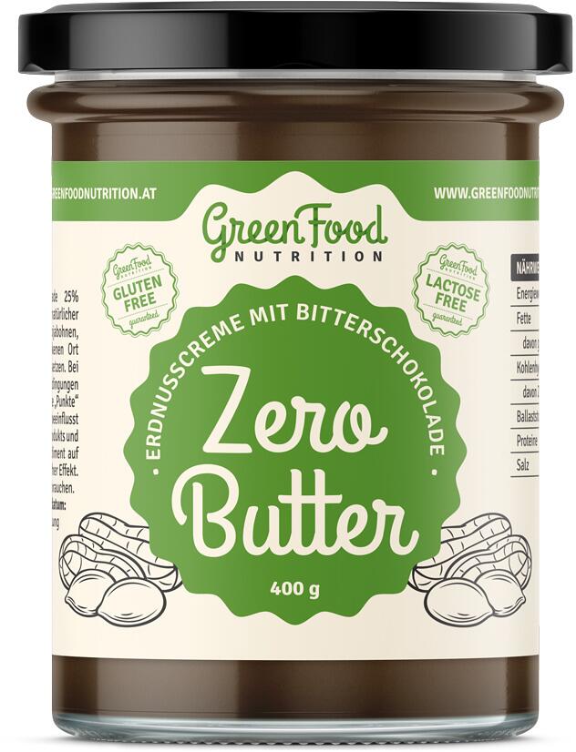 GreenFood Nutrition Zero Butter Erdnusscreme, 400 g Glas, Bitterschokolade