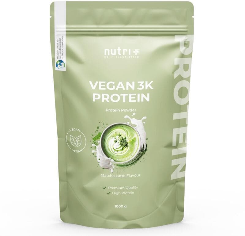 nutri+ veganes 3K Proteinpulver, 1000 g Beutel, Matcha Latte