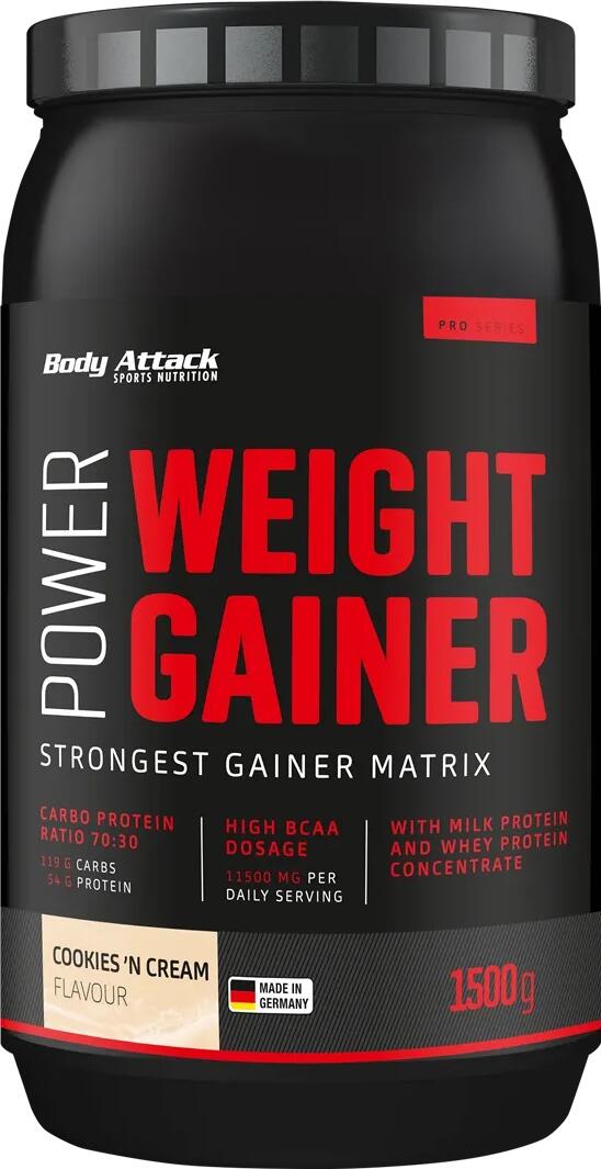 Body Attack Power Weight Gainer, 1500 g Dose, Cookies & Cream