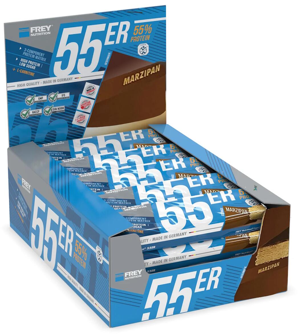 Frey Nutrition 55er Protein Bar, 20 x 50 g Riegel, Marzipan