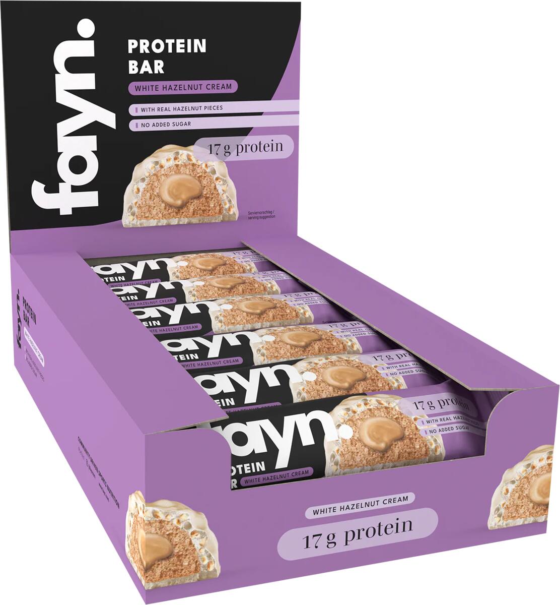 fayn Protein Bar Box, 12 x 55 g Riegel, White Hazelnut Cream