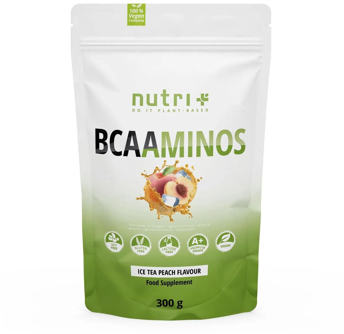 nutri+ BCAAminos - BCAA Instant Pulver, 300 g Beutel, Ice Tea Peach