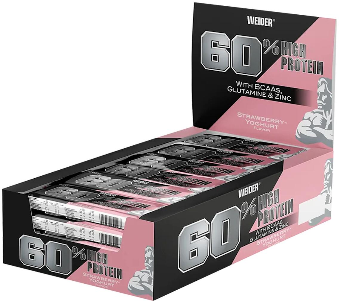 Joe Weider 60% Protein Bar, 24 x 45g, Strawberry-Yoghurt