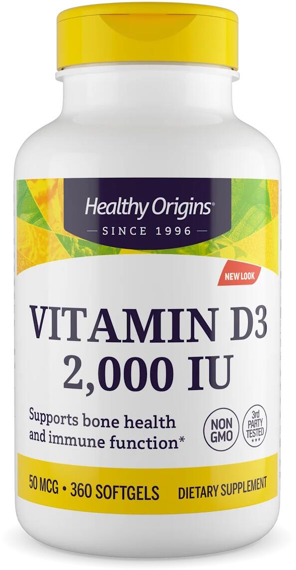 Healthy Origins Vitamin D3 - 2000 IU + MCT Oil, 360 Softgels