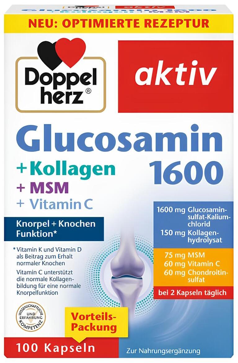 Doppelherz Glucosamin 1600 + Kollagen + MSM + Vitamin C, 100 Kapseln