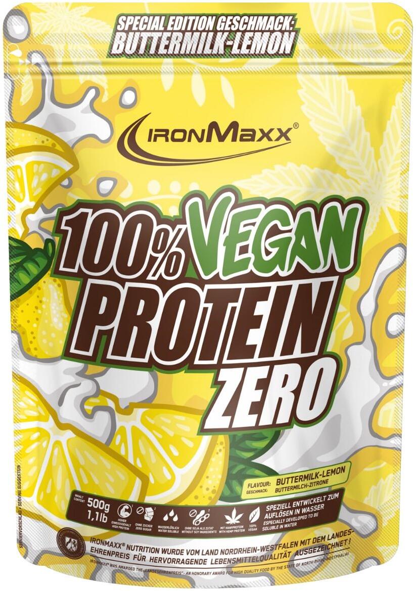 IronMaxx 100 % Vegan Protein Zero, 500 g Beutel, Buttermilk Lemon