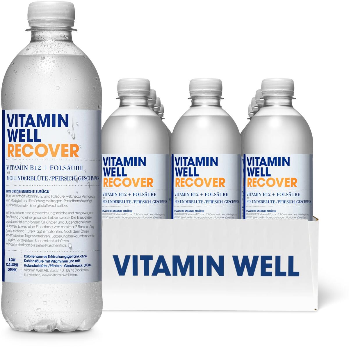 Vitamin Well Recover, 12 x 500 ml Flasche (inkl. 3,- Euro Pfand), Holunderblüte-Pfirsich