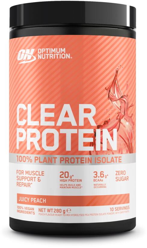 Optimum Nutrition Clear Protein 100% Plant Protein Isolate, 280 g Dose, Juicy Peach