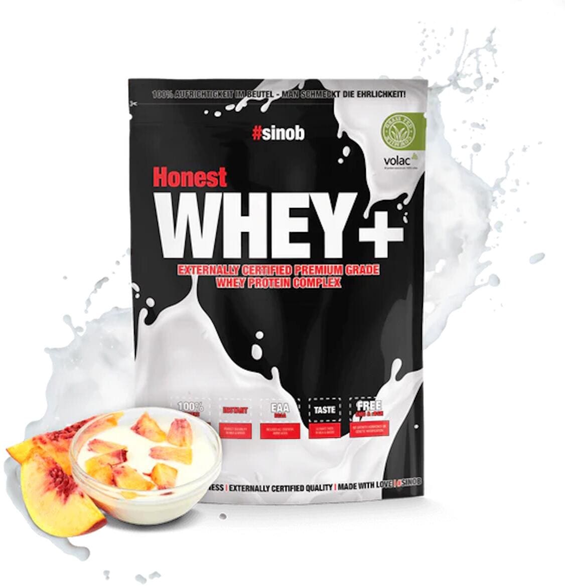#sinob Honest Whey+, 820 g Beutel, Pfirsich Joghurt