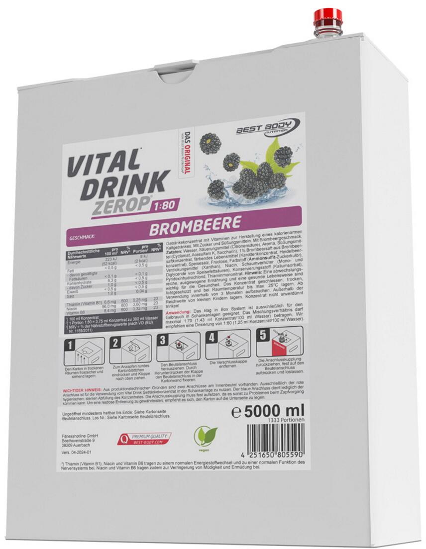 Best Body Nutrition Low Carb Vital Drink Zerop, 5000 ml Kanister, Brombeere
