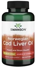 Swanson Norwegian Cod Liver Oil 350 mg, 250 Kapseln
