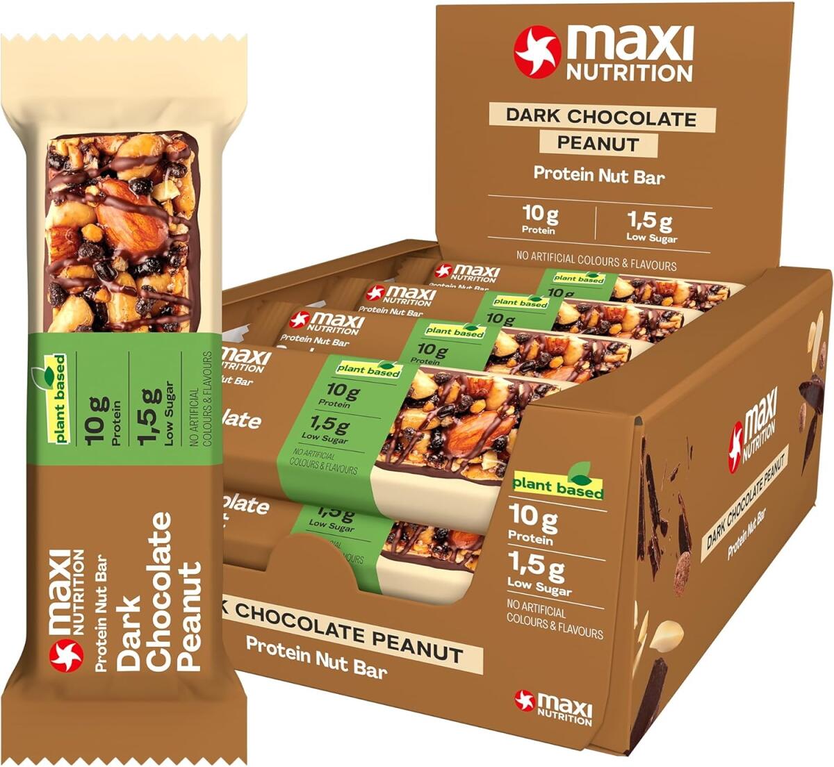 MaxiNutrition Protein Nut Bar, 12 x 46 g Riegel, Dark Chocolate Peanut