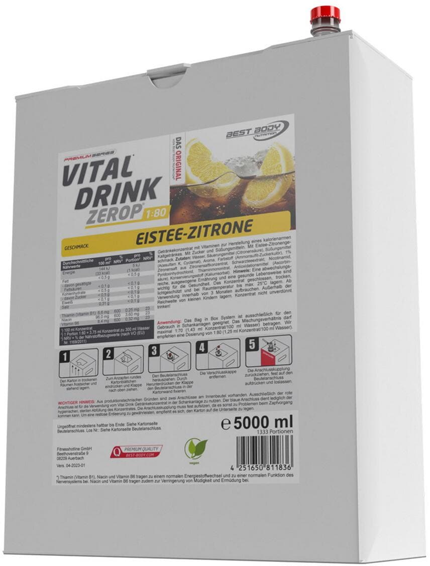 Best Body Nutrition Low Carb Vital Drink Zerop, 5000 ml Kanister, Eistee Zitrone