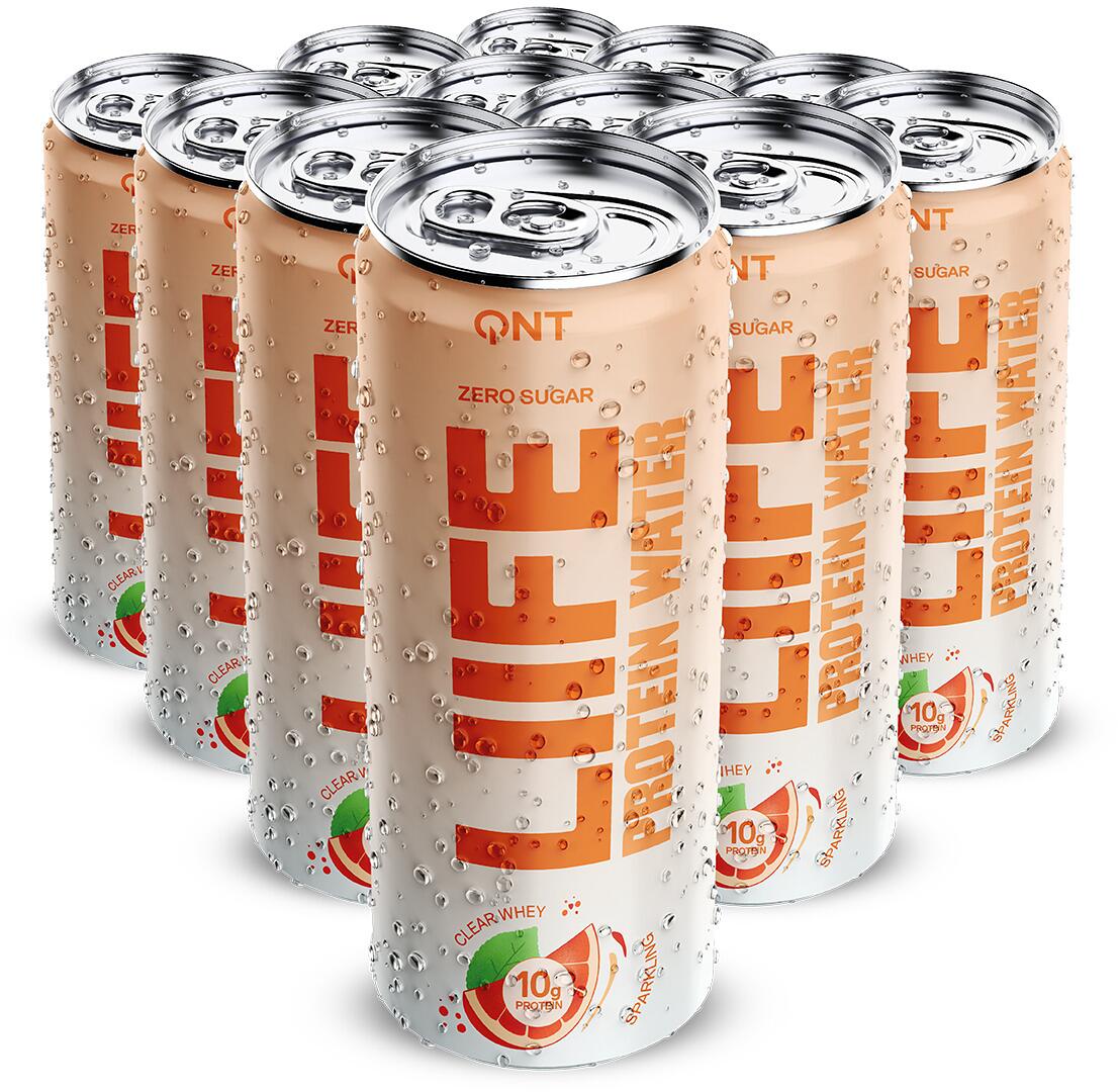 QNT Sparkling Protein Water, 12 x 330 ml Dosen (inkl. 3,- Euro Pfand), Blood Orange & Ginseng