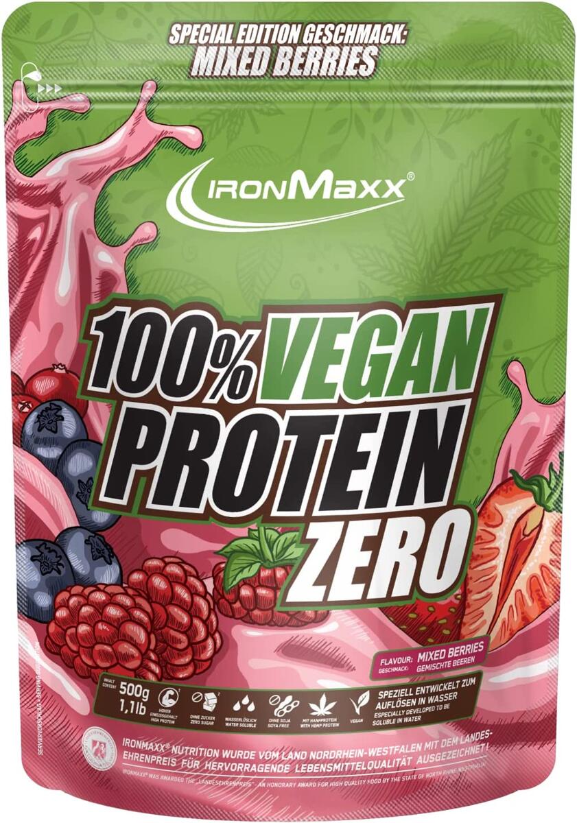 IronMaxx 100 % Vegan Protein Zero, 500 g Beutel, Mixed Berries