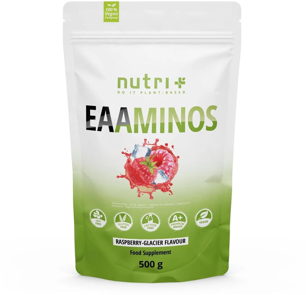 nutri+ EAAminos - EAA Instant Pulver, 500 g Beutel, Raspberry Glacier