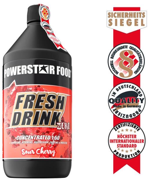 Powerstar Food FRESH DRINK ZERO Konzentrat, 1000 ml Flasche, Sour Cherry