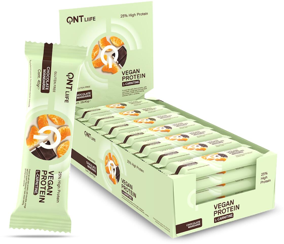 QNT Vegan Protein Bar, 28 x 40 g Riegel, Chocolate Mandarin