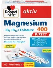 Doppelherz Magnesium 400 + B6 + B12 + Folsäure Direct, 40 Portionsbeutel