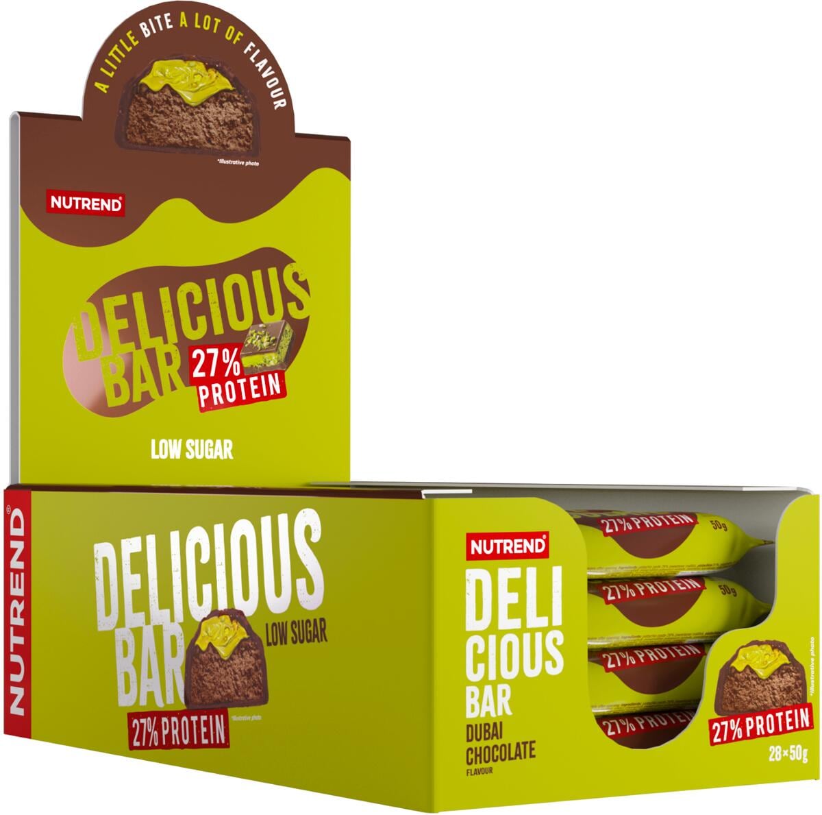 Nutrend Delicious Bar, 28 × 50 g Riegel, Dubai Chocolate
