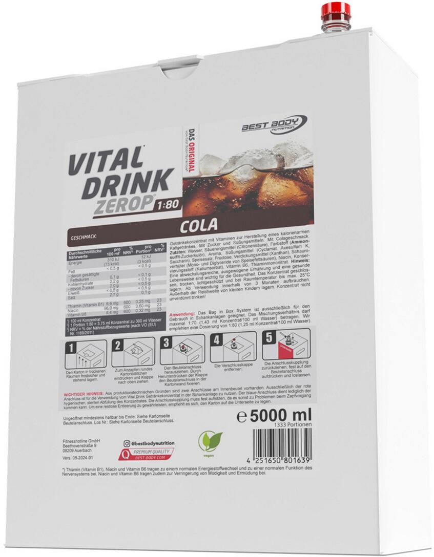 Best Body Nutrition Low Carb Vital Drink Zerop, 5000 ml Kanister, Cola