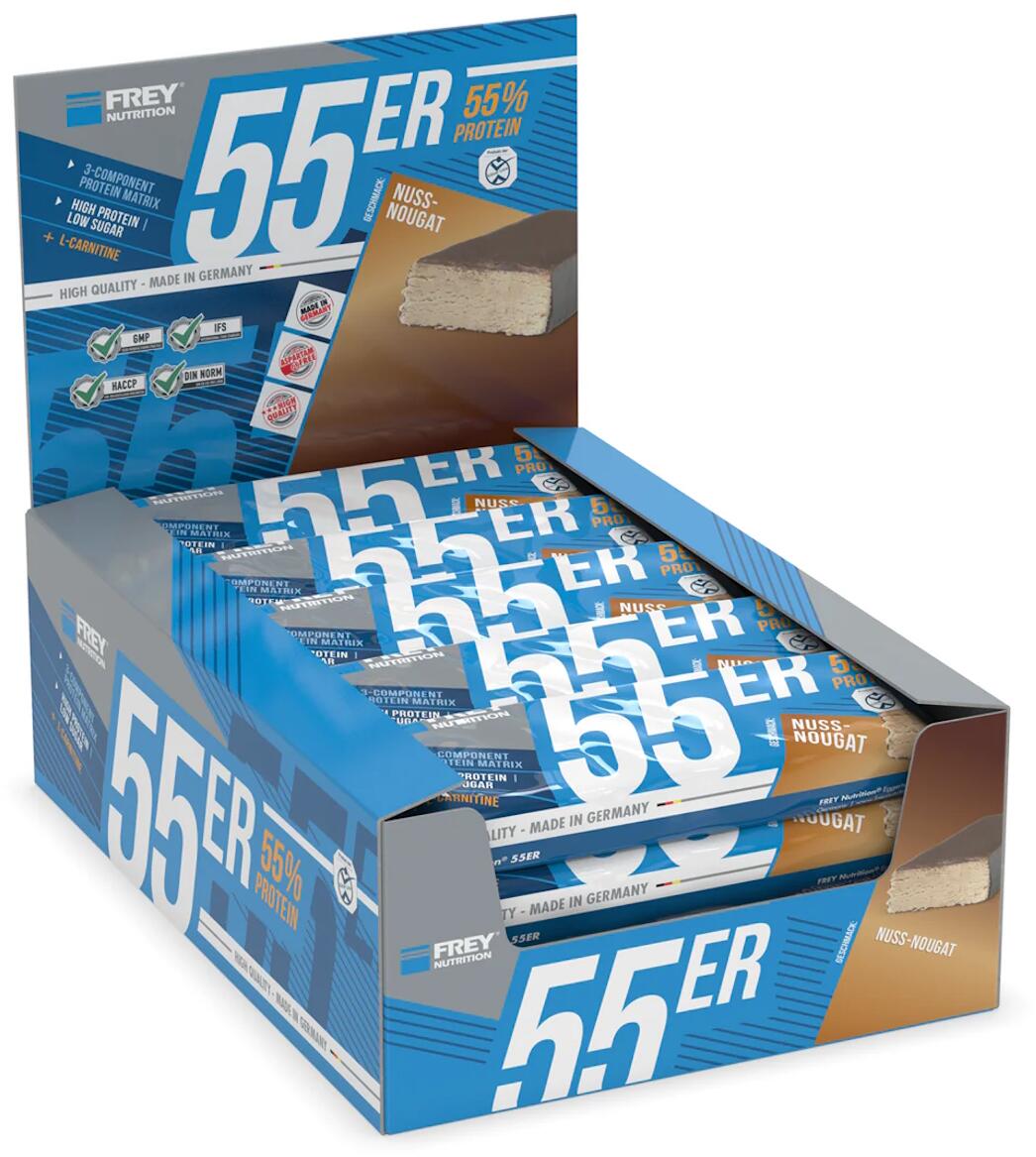 Frey Nutrition 55er Protein Bar, 20 x 50 g Riegel, Nuss-Nougat