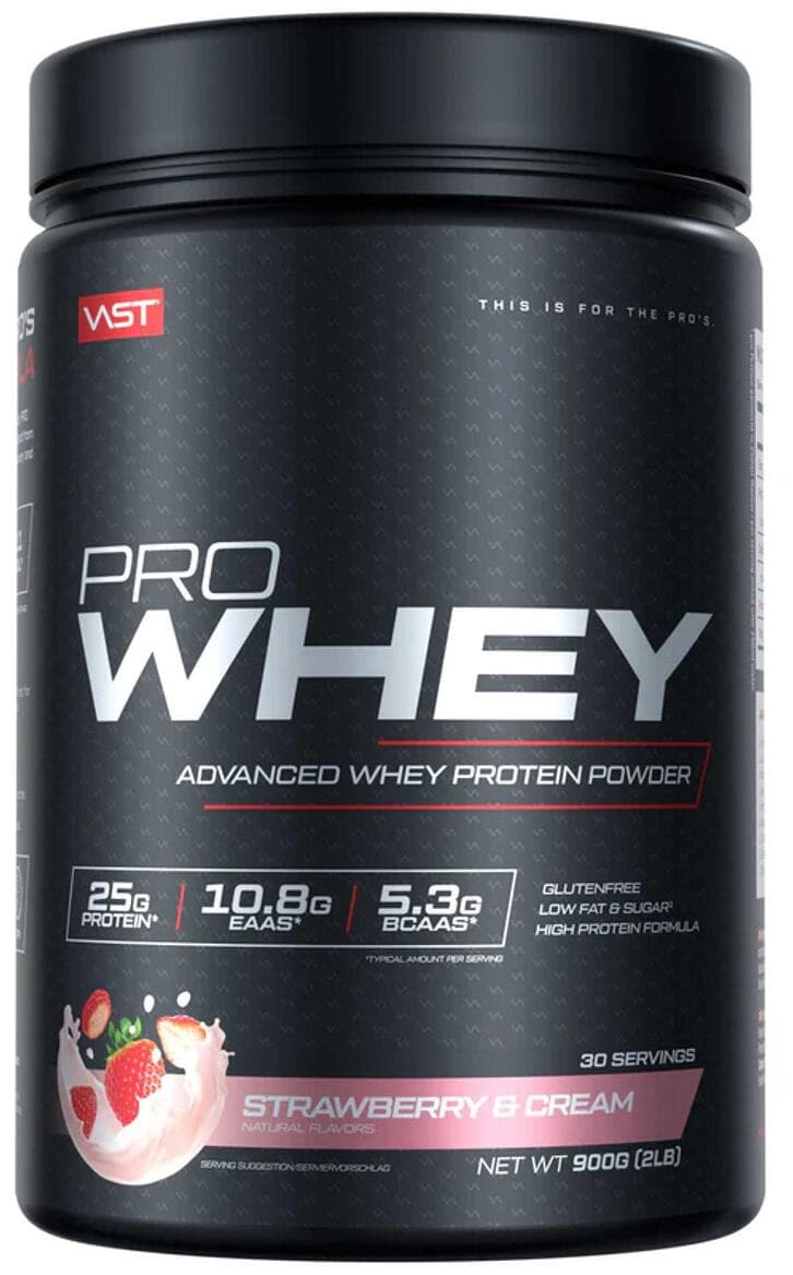 VAST Sports Pro Whey - Advanced Whey Protein Powder, 900 g Dose, Strawberry & Cream