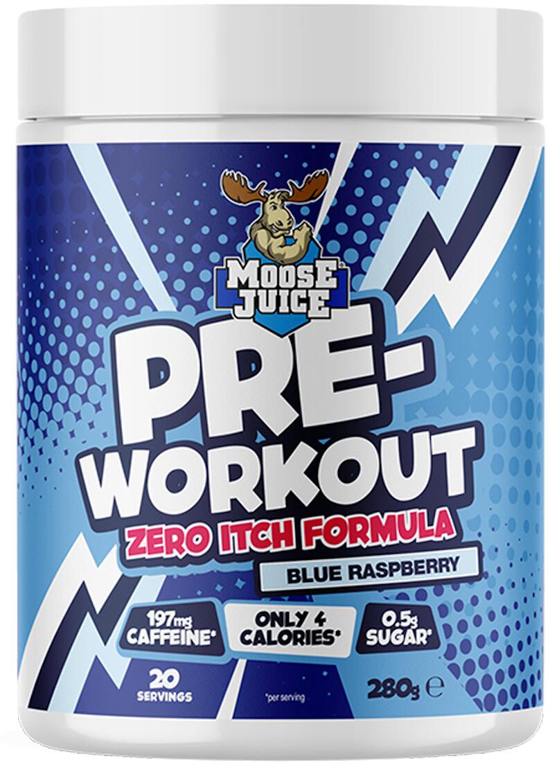 Muscle Moose Pre-Workout Zero Itch Formula, 280 g Dose, Blue Raspberry