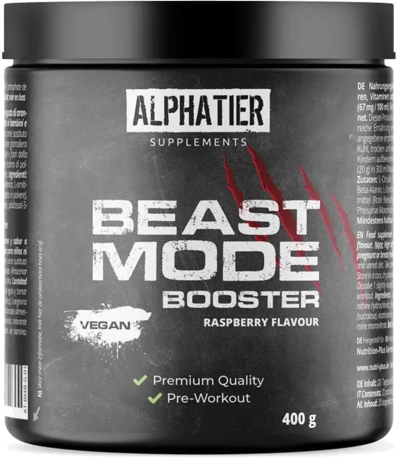 Alphatier Beast Mode Booster, 400 g Dose, Raspberry