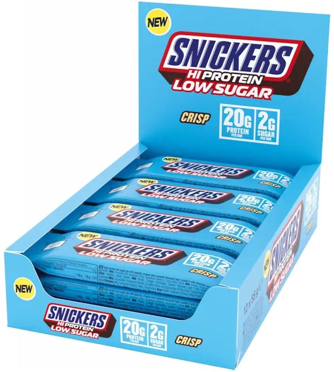 Snickers Low Sugar High Protein Bar, 12 x 55 g Riegel, Milk Chocolate Crisp