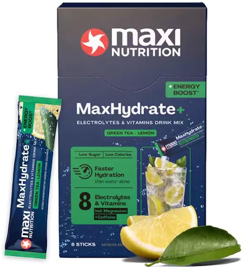 MaxiNutrition MaxHydrate+ Energy Boost Elektrolyt Getränk, 8 x 16 g Sticks, Green Tea-Lemon