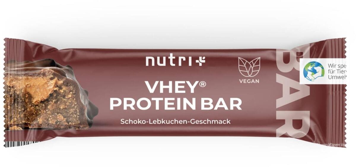 nutri+ VHEY Protein Bar, 12 × 50 g Riegel, Schoko Lebkuchen