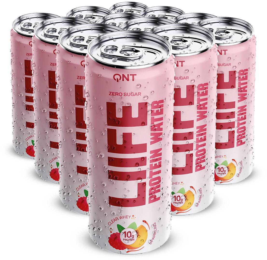 QNT Sparkling Protein Water, 12 x 330 ml Dosen (inkl. 3,- Euro Pfand), Raspberry & Peach