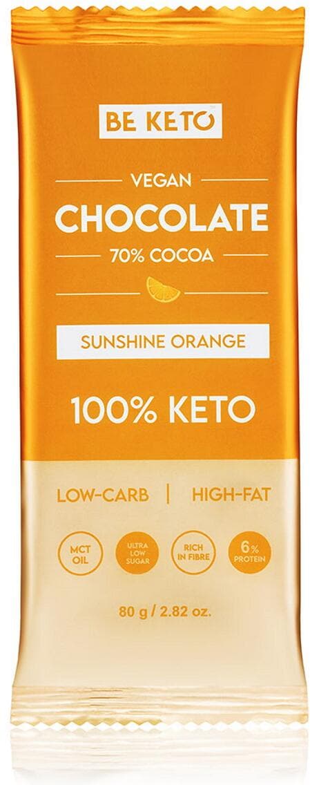 BeKeto Vegan Keto Chocolate + MCT Oil, 80 g Tafel, Sunshine Orange