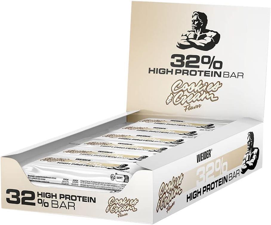 Weider 32% Protein Bar, 12 x 60 g Riegel, Cookies & Cream