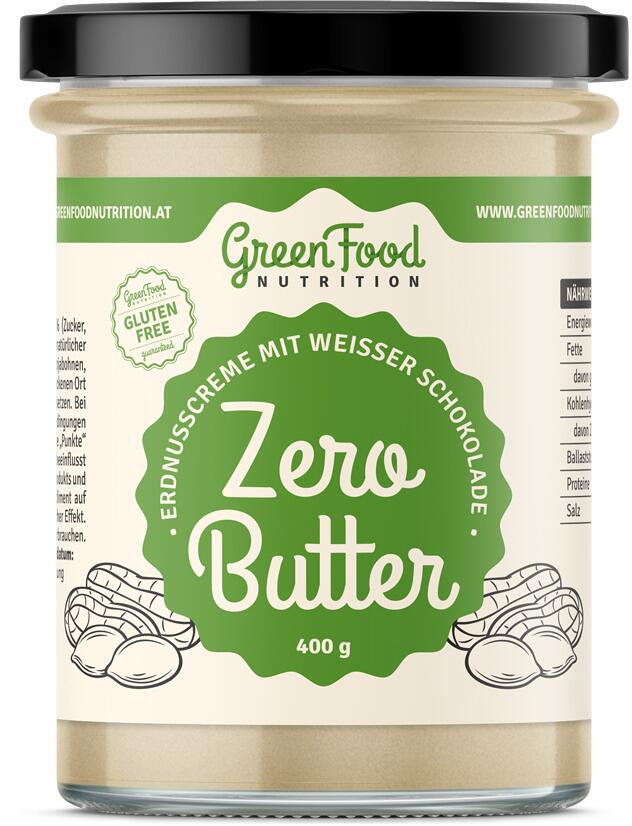 GreenFood Nutrition Zero Butter Erdnusscreme, 400 g Glas, weißer Schokolade