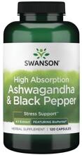 Swanson High Absorption Ashwagandha & Black Pepper Featuring BioPerine, 120 Kapseln